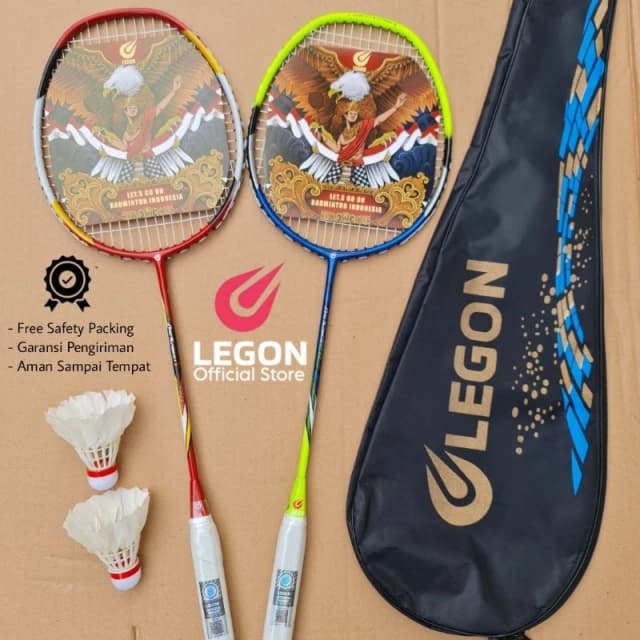 Raket Badminton Legon 2 Raket + 2 Shuttlecock + Tas, Desain Budaya Indonesia Bon...